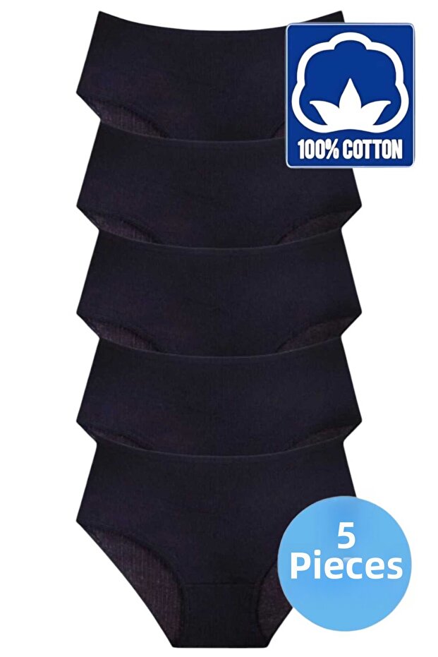 Women's High-Waisted 100% Cotton 5-Pack Corded Fabric Bato Briefs Women's 5-Pack Briefs