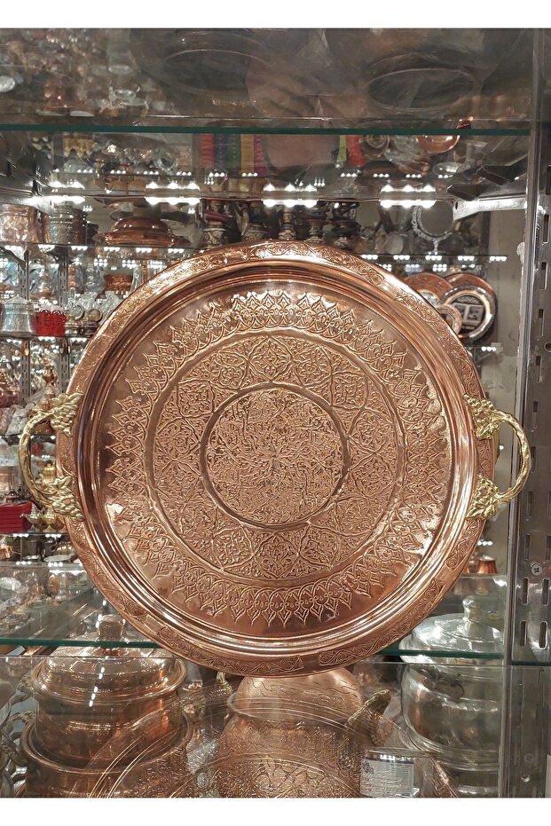 Copper Tray & Copper Presentation Tray 38 cm Copper Ottoman Heavy Hand Embroidered Tray Henna Tray