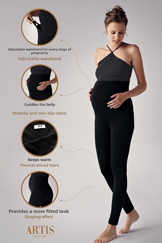 Termikus kapucnis meleg, rugalmas derékrész állítható, téli kismama leggings T10 - 1