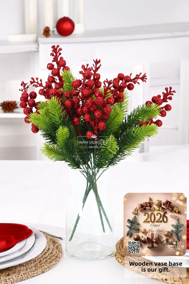 Artificial 5 Branched Glittered Cowl Kokina Pine Bunch New Year Ornament Christmas Flower 5 Kokina