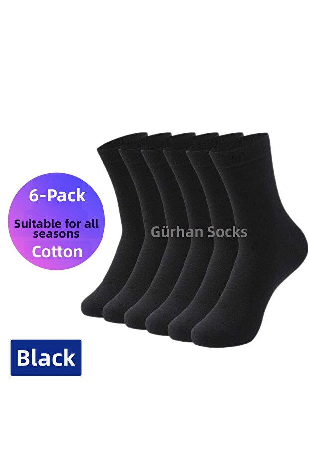 6 Pairs of Socks Plain Black Color Cotton Socks Long Unisex