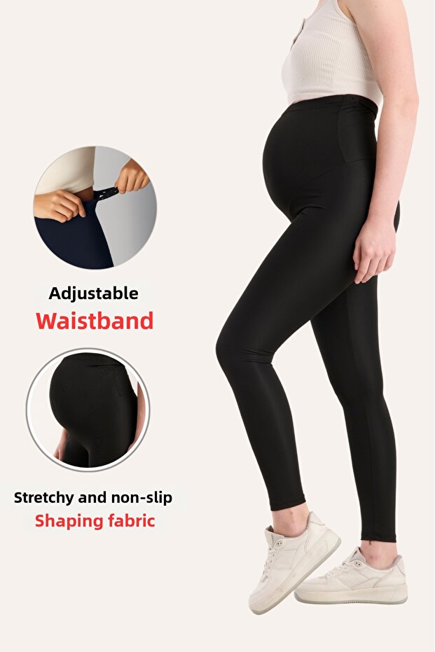 Állítható magas derekú fekete összehúzó kismama leggings - 1