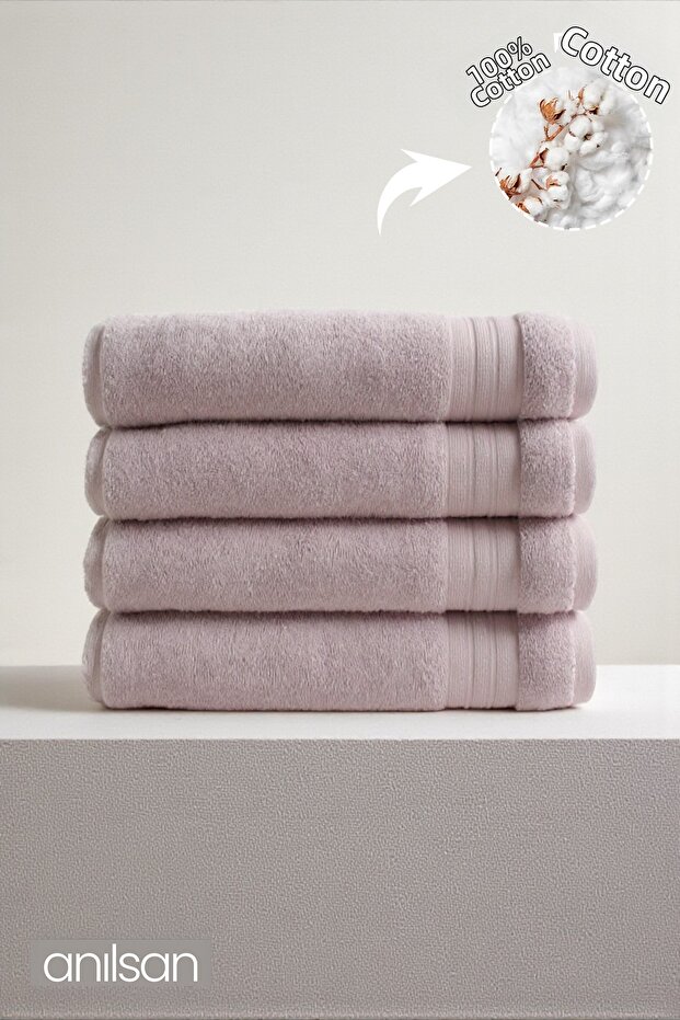 4-Piece Dora Lila Bath Towel - 70X140 Cm, 420 Gr, 100% Cotton, Spa and Hotel Towel