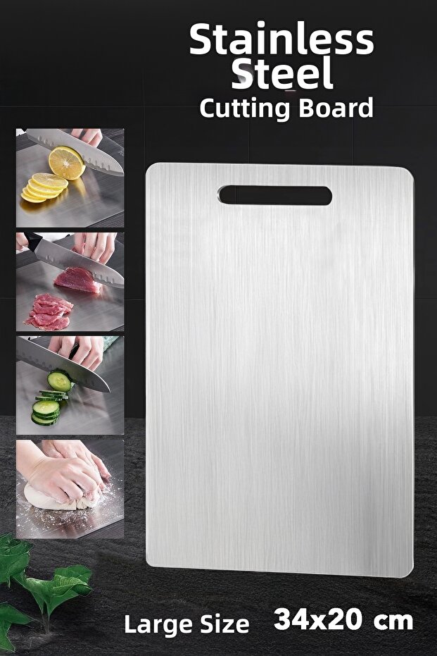 1 Piece Stainless Steel Cutting Board - Antibacterial Surface Hygienic Chopping Cutting Board 34X20 cm