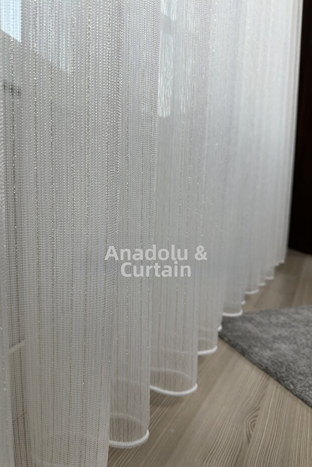 Gold Striped Linen Tulle Curtain | 1/3 Frequently Pleated | Modern and Stylish | Design Suitable for Every Room