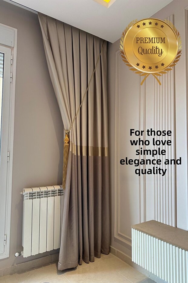 Pano Panel Curtain, Azra, Luxe, Beige Gold Vizon, Blackout, Drapery Curtain, Sheer Curtain, Closely Pleated, Single Panel