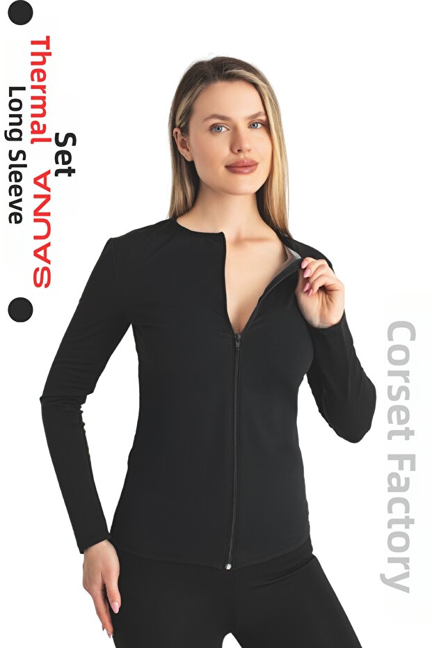 Long-Sleeve Zippered Sauna-Thermal Top and Leggings Set