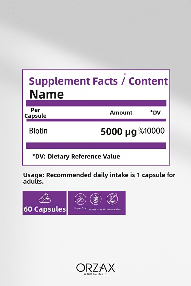 البيوتين 5000 ماك جرام 60 كبسولة - 2
