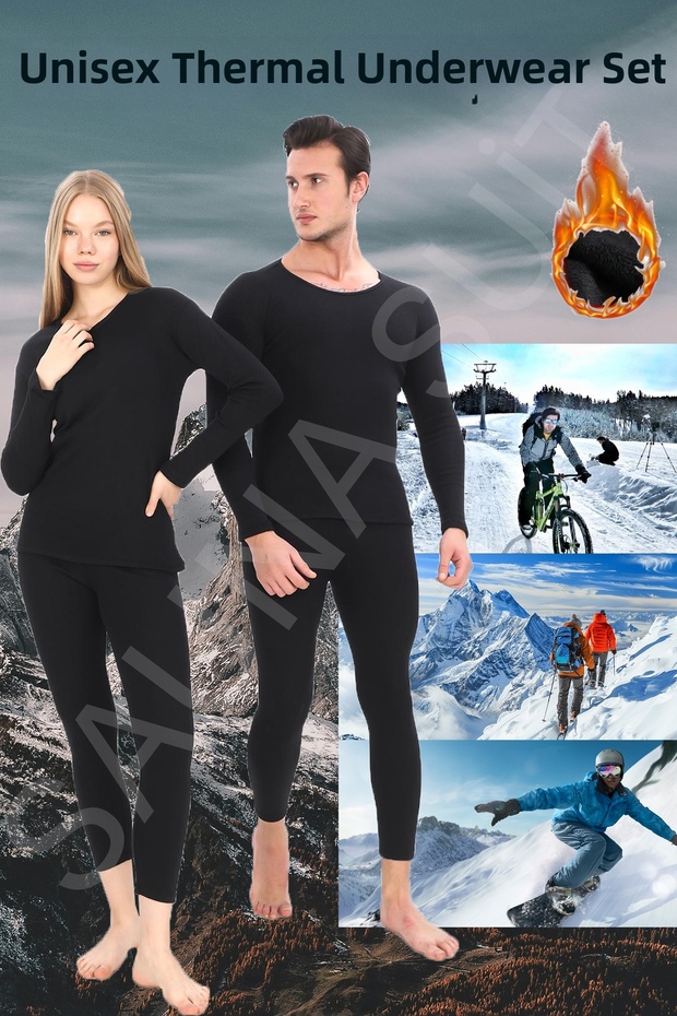Warm Winter Thermal 1St Quality Underwear Black Bottom Top Set - 1