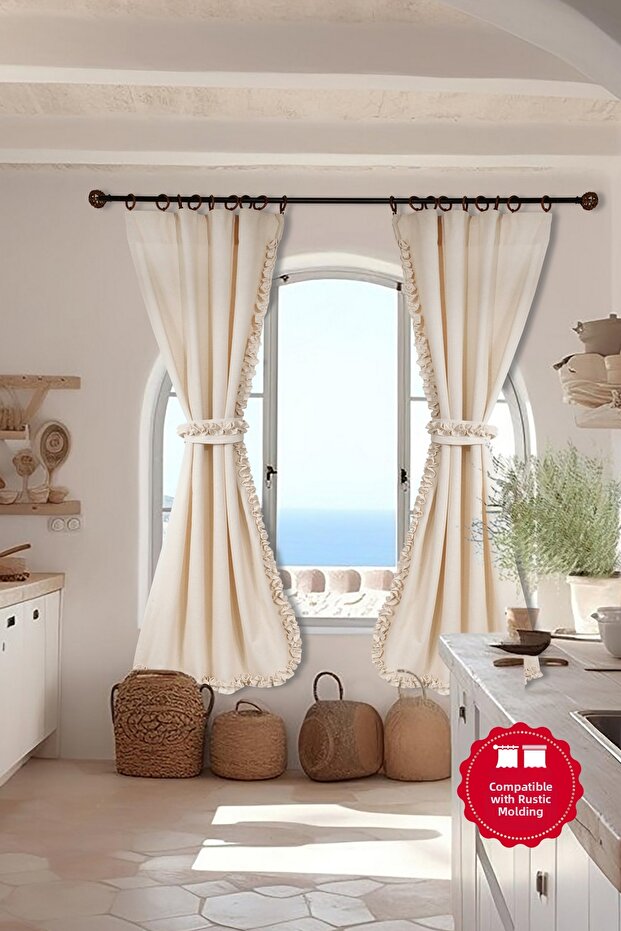 Natural Curtain Bohemian Double Wing with Drawstring Band