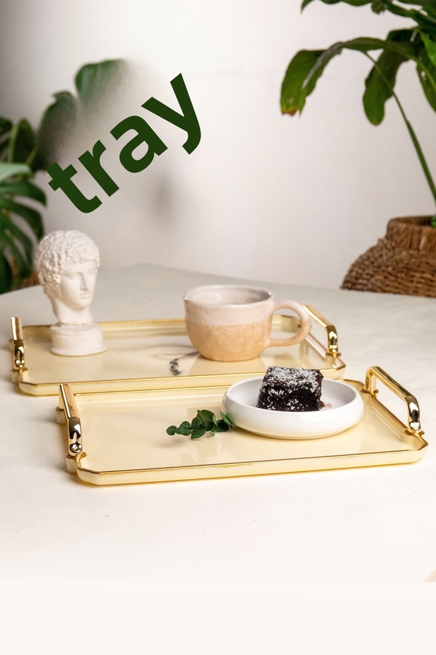 صينية مكونة من قطعتين لتزيين المنزل وأدوات المائدة والمطبخ - 1