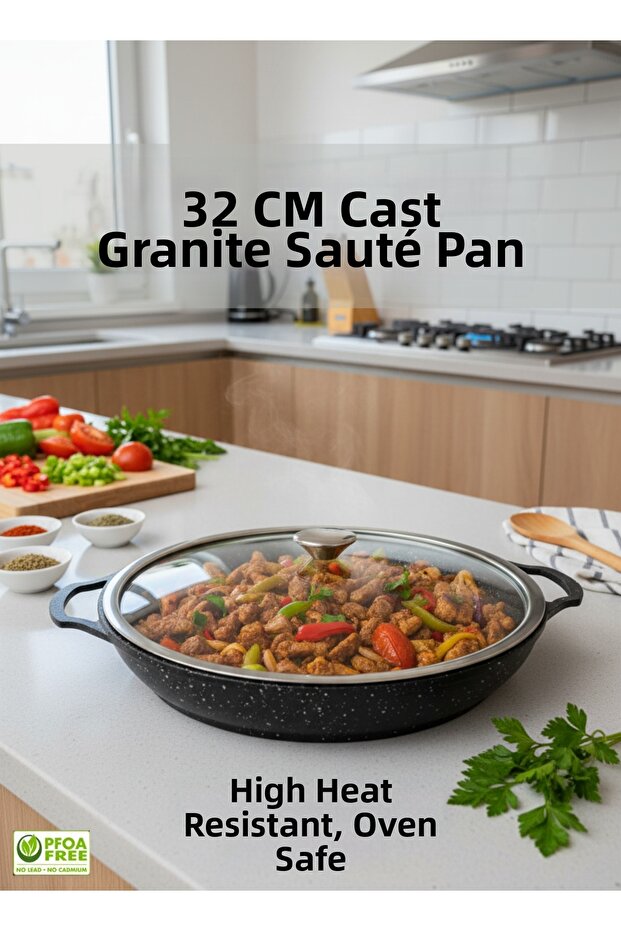 32 cm Cast Iron Skillet with Glass Lid Fireproof Non-Stick Can Go into the Oven