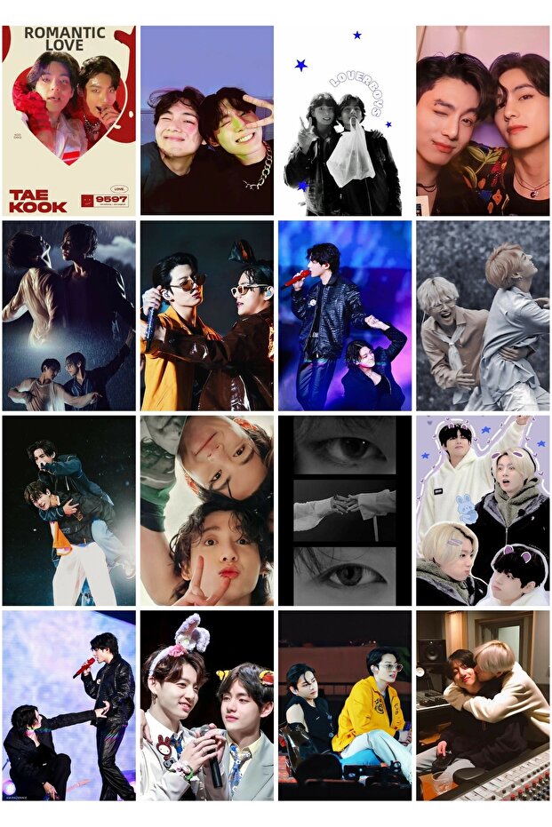 KPOP - BTS - مجموعة من اللوحات الفوتوغرافية بتصميم Taekook مقاس 16 بوصة