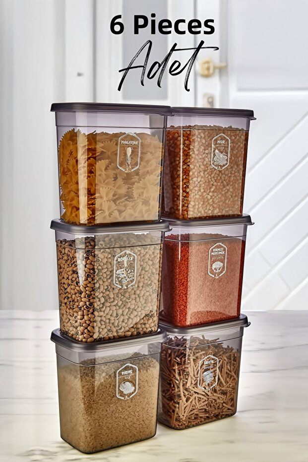 6-Piece Labeled Moly Rectangular Food Storage Container Set 2000ml - Multi-Made Set with Lid 2 Liters - 1