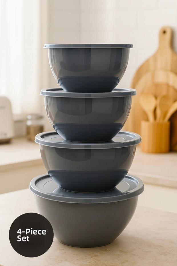 مجموعة من 4 أوعية مستديرة أنثراسيت |   1 لتر، 1.5 لتر، 2.3 لتر، 3.3 لتر |   حاوية تخزين المطبخ متعددة الأغراض مع غطاء - 1