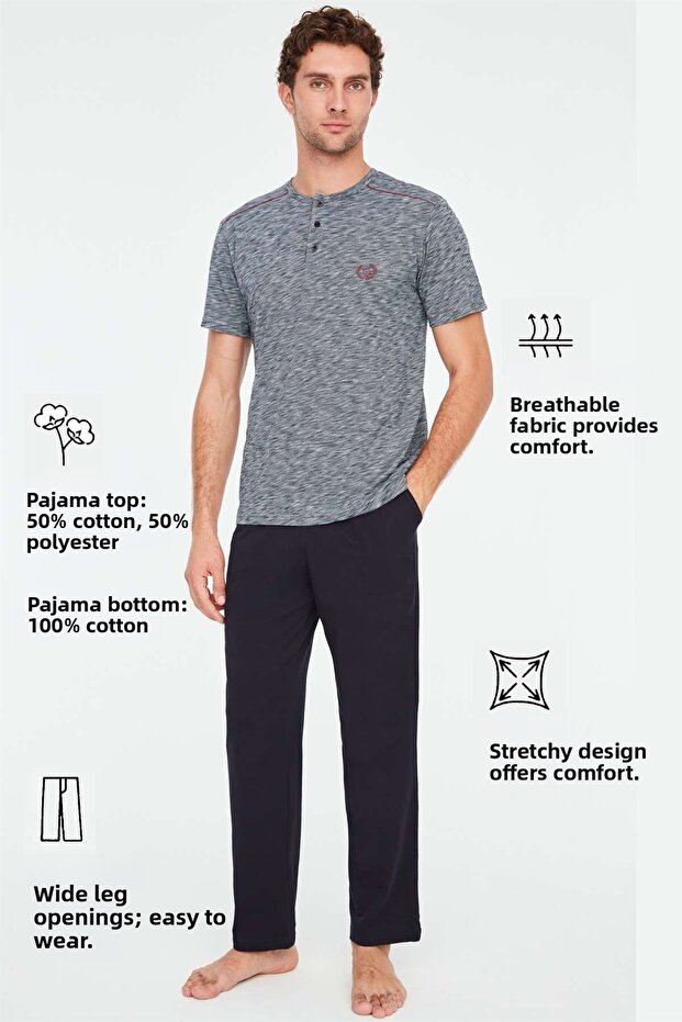 - Ανδρικό σετ πιτζάμες Navy Blue Patchwork - 4