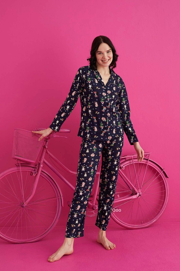 طقم بيجامة قطنية بأزرار - 2