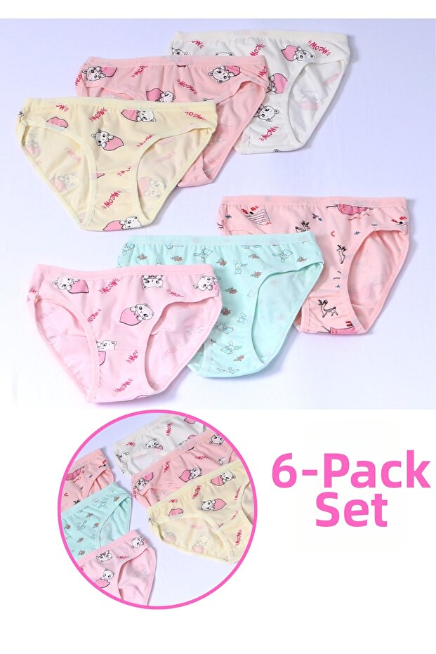 Girls' Patterned Underwear Set of 6