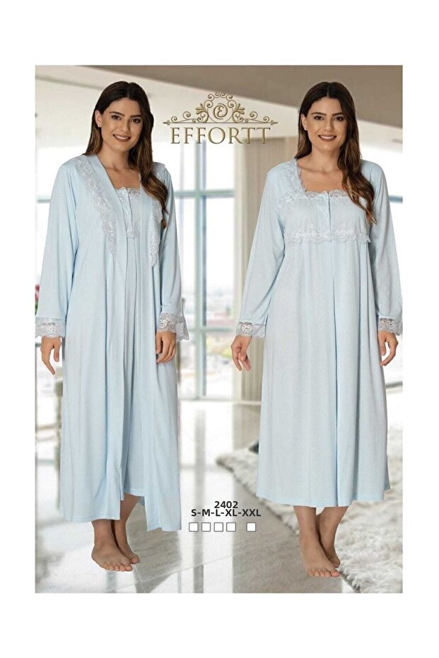 Pregnant Effort Maternity Long Sleeve Nightgown Blue
