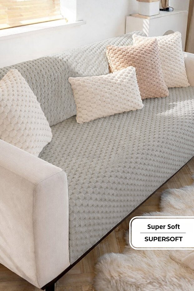 Soft Fur Sofa Cover 170X215 cm Soft Plush Non-Slip Base Sofa Cover Gray