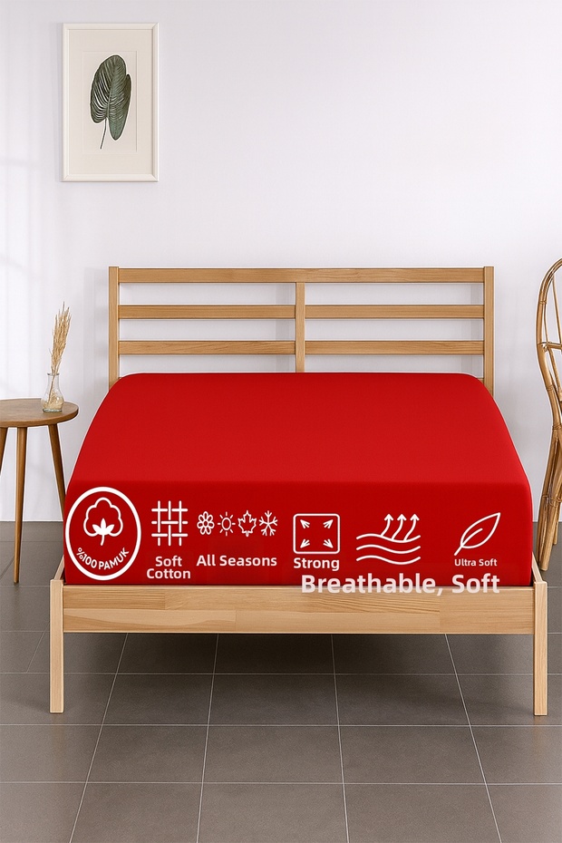 100% Cotton Single Premium Combed Bed Sheet - Red - 1