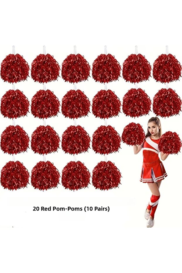 Mtxdpn 10 Pairs (20 Pieces) Red Color April 23 May 19 October 29 School (02836) Performance Pom-Poms
