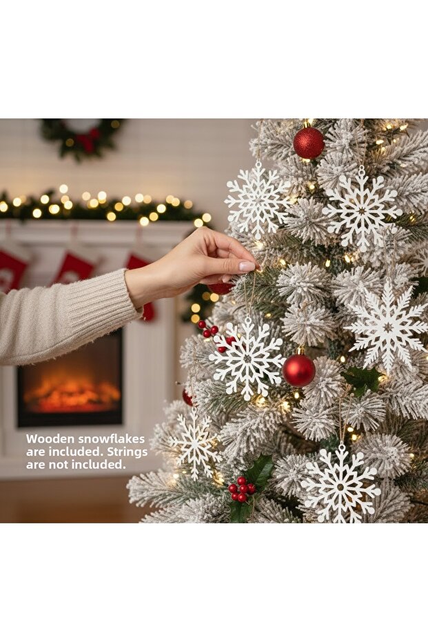 15 Pieces | 3mm Wooden Snowflake Christmas Tree Ornament Set | Natural Mdf