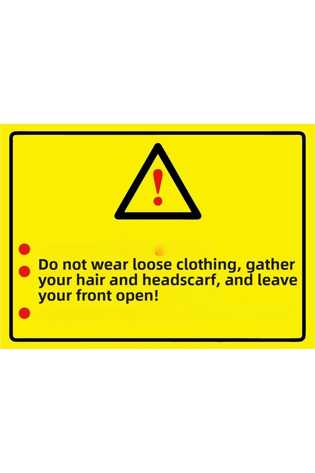 Wear Loose Clothes Collect Hair and Headscarf Apron Open Isg Warning Sign Pvc A3 30X42 cm