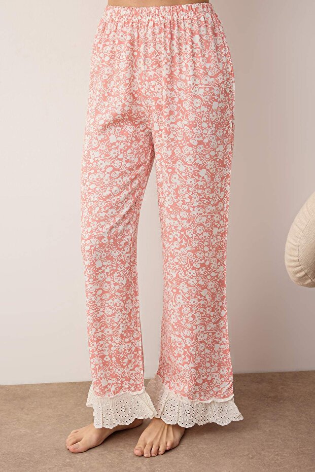 Pembe Çiçekli Viskon Dokuma Pijama Takımı THMAW26PT00185 - 3