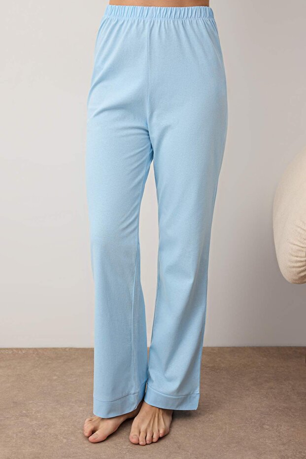 Mavi %100 Pamuklu Cep ve Manşetli Örme Pijama Takımı THMAW26PT00230 - 3