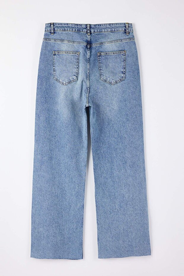 Mavi Yüksek Bel Geniş Paça/ Wide Leg Comfort/Orta Esnek Büyük Beden Jeans TBBAW26CJ00059 - 5