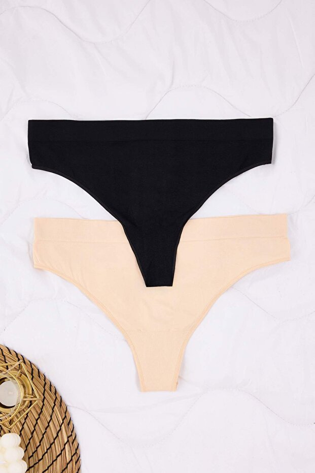 Siyah-Ten 2'li Paket Seamless Tanga TBBAW26CM00015 - 2