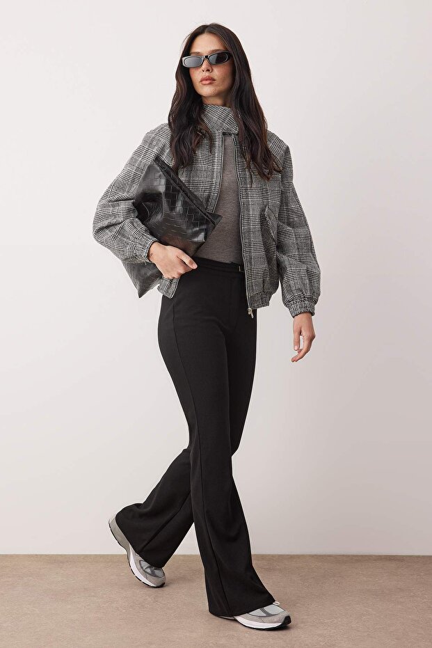 Siyah Wide Leg/Geniş Paça Kemer Detaylı Krep Esnek Örme Pantolon TWOAW26PL00040 - 2