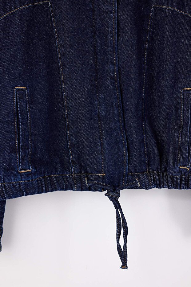 Koyu Mavi Dik Yaka Bomber 100% Pamuk Denim Ceket TWOSS26CE00003 - 7