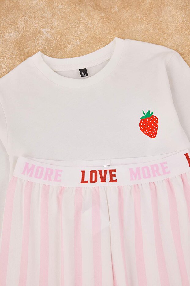 Pembe Kız Çocuk Baskılı Örme Alt-Üst Pijama Takımı TKDAW26PT00008 - 2