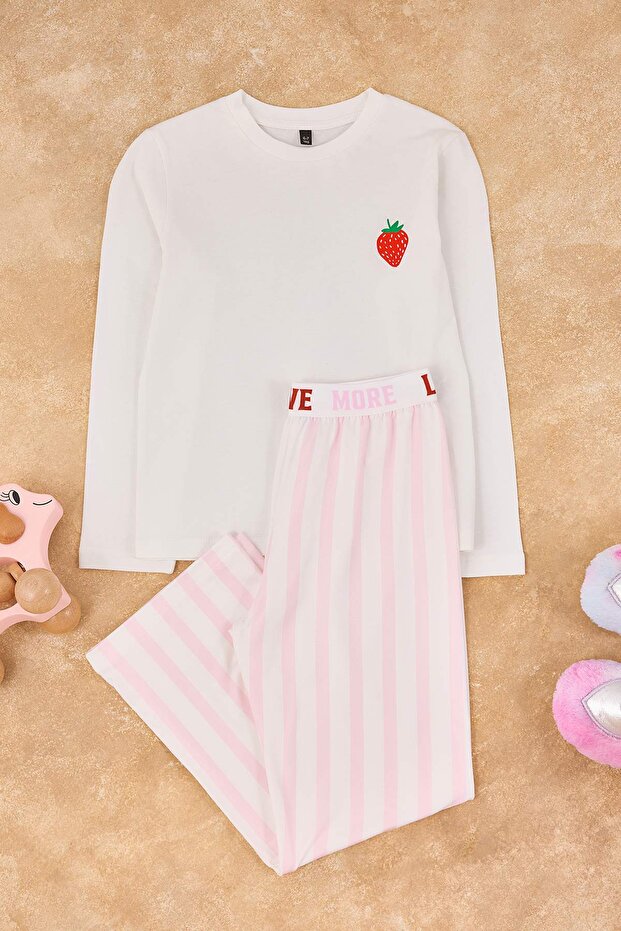 Pembe Kız Çocuk Baskılı Örme Alt-Üst Pijama Takımı TKDAW26PT00008 - 3