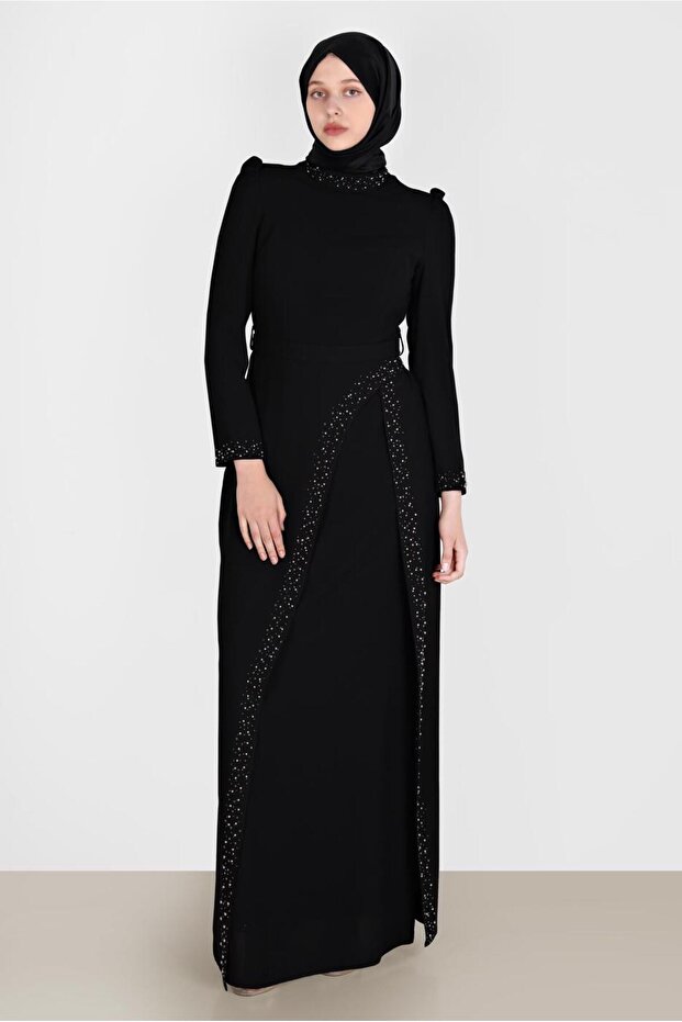 Beaded Work Detailled Evening Dress 50206