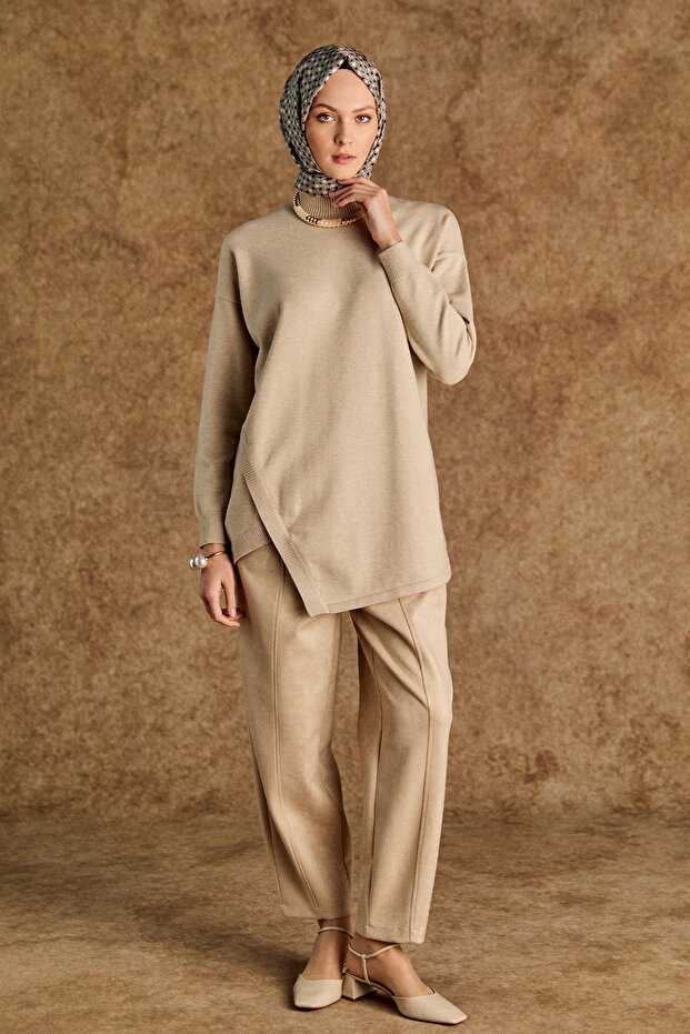 Asimetrik Kesim Basic Triko Tunik - 1