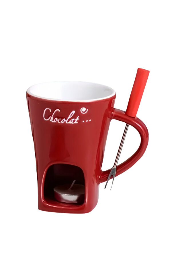 Red no candles Ceramic Chocolate Fondue Pot Warmer Reusable Heat Safe Dipping Set Ice Cream Cheese