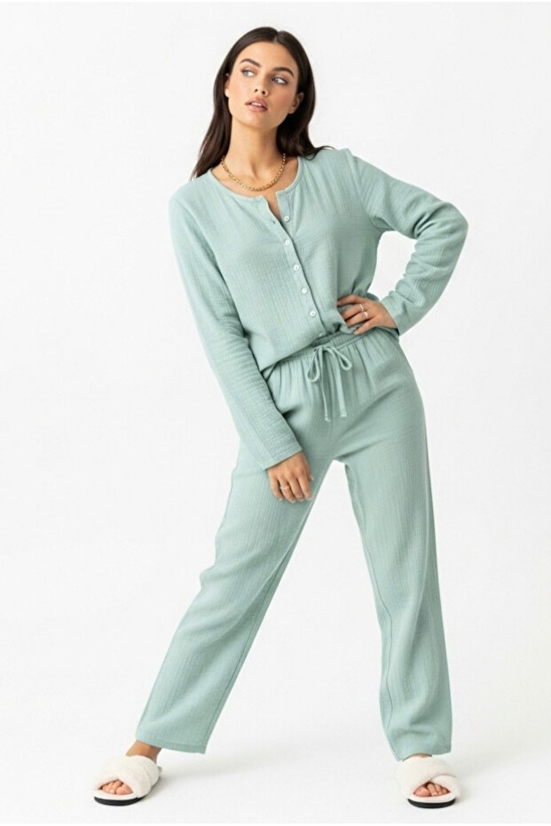 Women's Muslin Top and Bottom Pajama Set