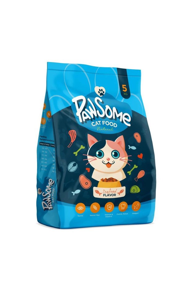 Seafood Flavour Dry Cat Food, Natural Fiber, Taurine and Crunchy - 5Kg