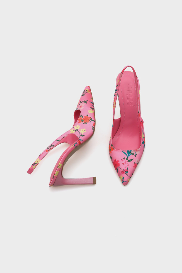 Rebeca nyitott hátú hegyes orrú magassarkú virágmintás női cipő - 5
