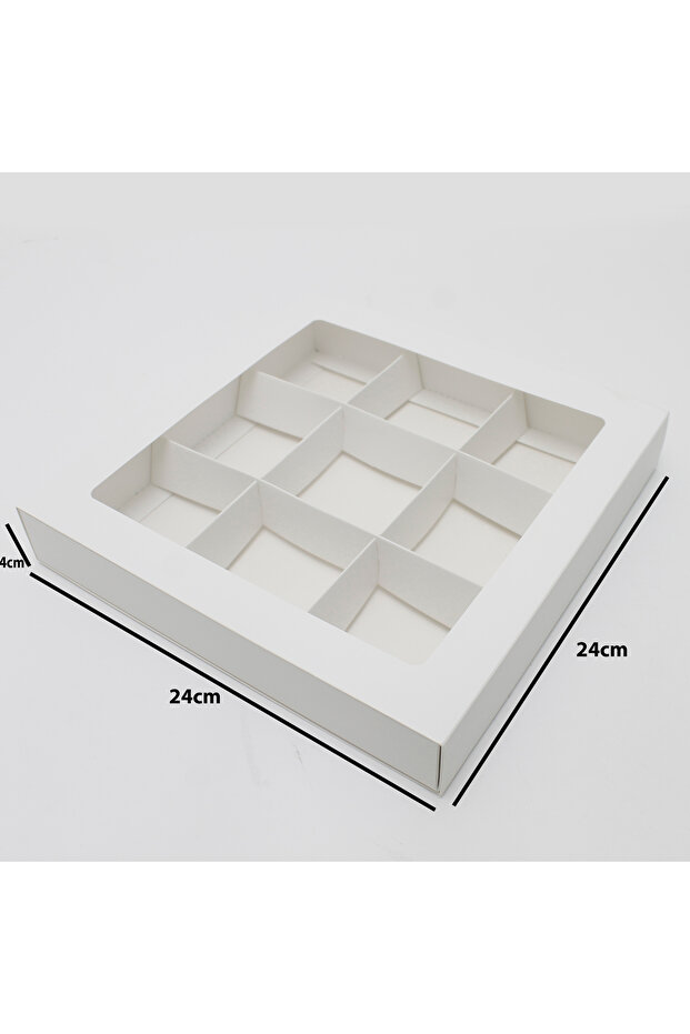 12 pieces of paper zipper boxes for sweets and cakes with a transparent window, divided into 9 slots - 1