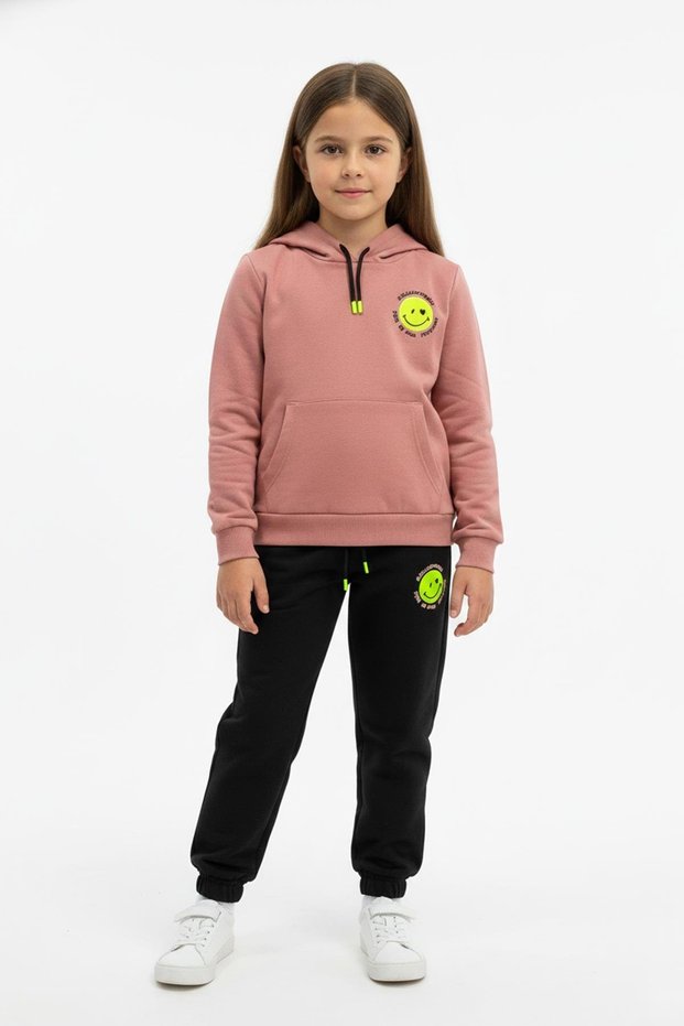 Hooded Kangaroo Pocket 2 Thread Suit 100% Cotton Seasonal Girls' Bottom Top