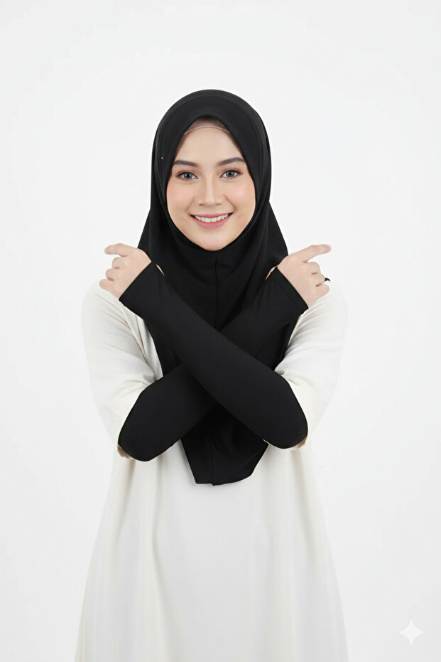 Practical Hijab Armband Combed Cotton Lycra Armband Plain Black