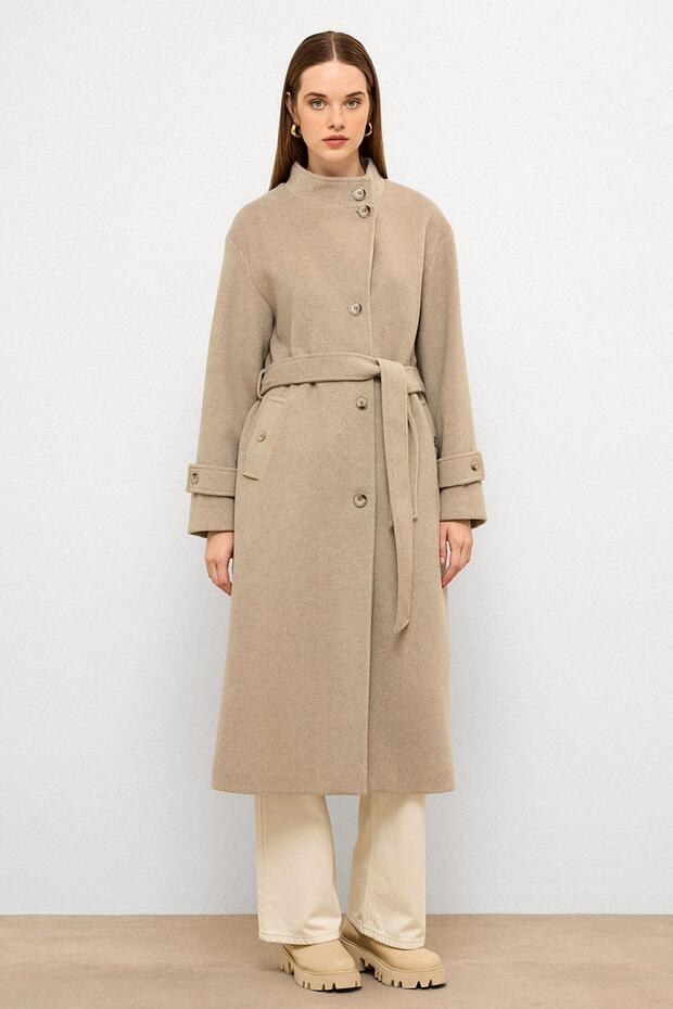 Stand Collar Oversize Long Coat Stone Melanj 3124