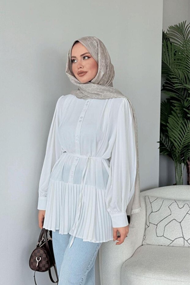 Ronya Piliseli Gömlek Beyaz - 1