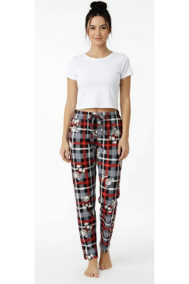 Women's Pajama Bottoms Comfortable Fit Soft Texture Colorfast Velvet Fabric Teddy Bear Pattern