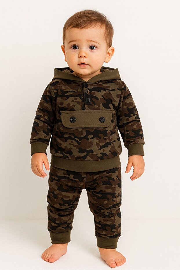 Camouflage Patterned 2-Piece Hooded Baby Set