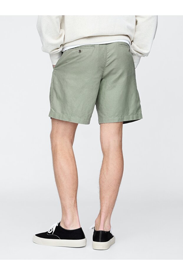 Erkek Yeşil Keten Şort - 4
